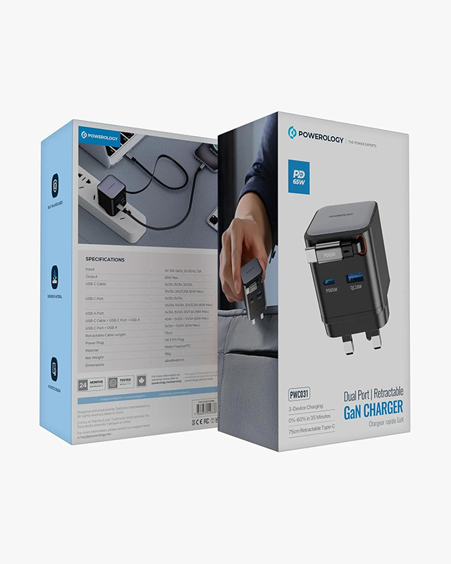 شارژر دیواری 65 وات پاورولوژی مدل PWCUQC031