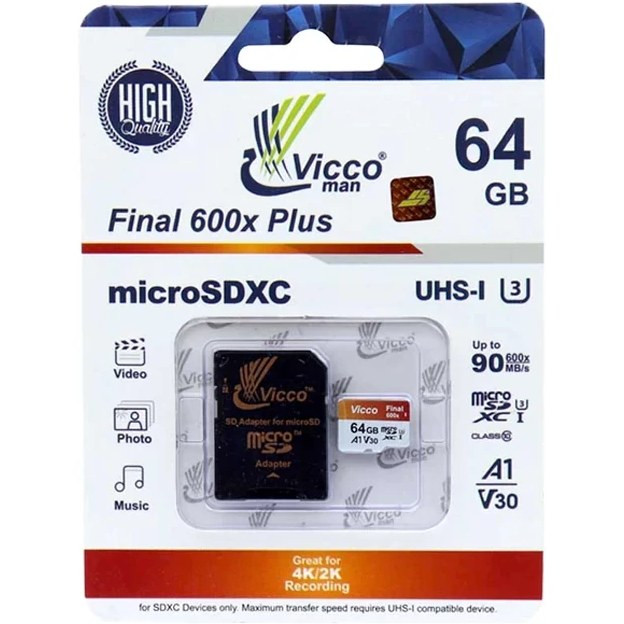 کارت حافظه MicroSDXC برند Vicco man مدل Final 600x plus ظرفیت 64 گیگابایت